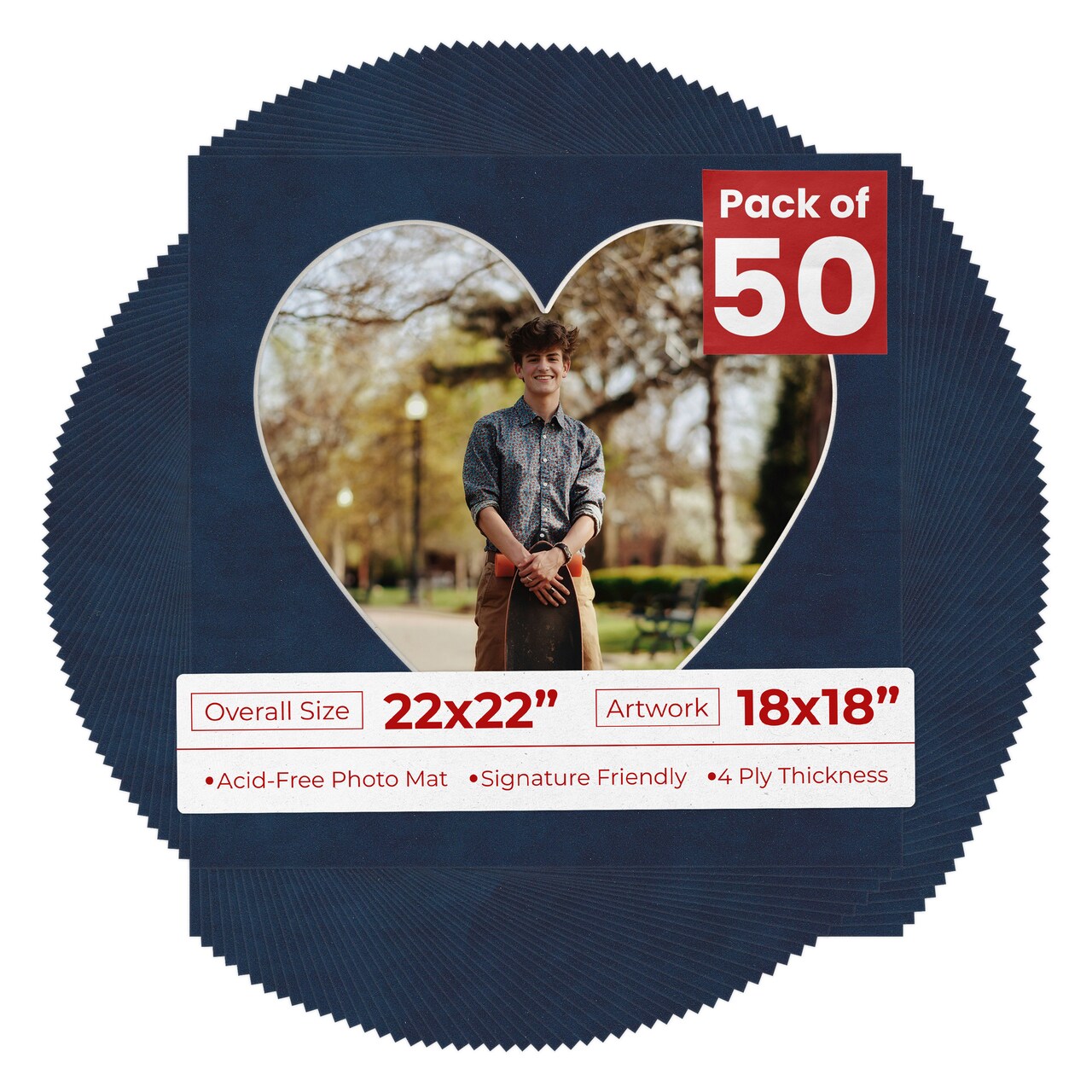 Navy Suede Mat Board for 22x22 Frames - Heart Opening for 18x18 Photos